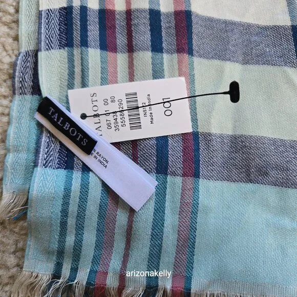 NWT Talbots Plaid Summer Scarf Colorful Lightweight - Picture 2 of 4